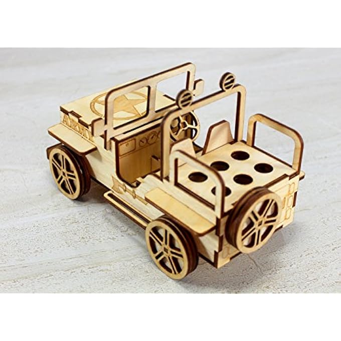 WOODEN 3D PUZZLE MILITARY JEEP - DESK ORGANIZER, PEN STAND, CARD HOLDER - EASY TO ASSEMBLE - Image 3